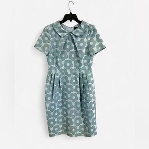Bigio Collection sz 4 aquamarine minty Green Floral Mod Dress Peter Pan Collar